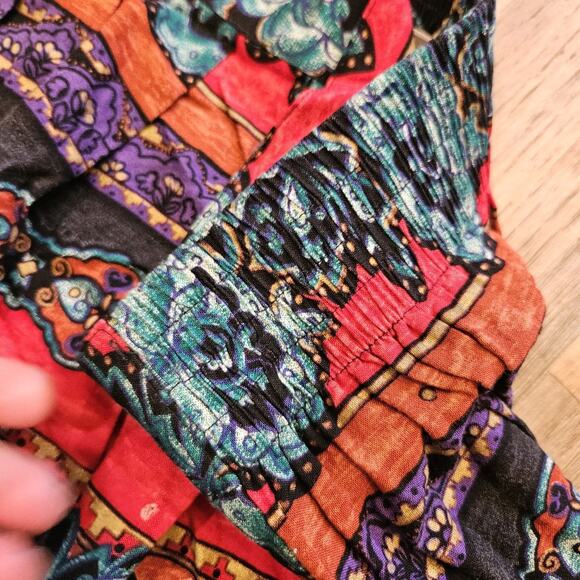 Vtg Patterned Midi Skirt Women M Multicolor Floral Wearable Art Boho 90s Teacher - Picture 6 of 10